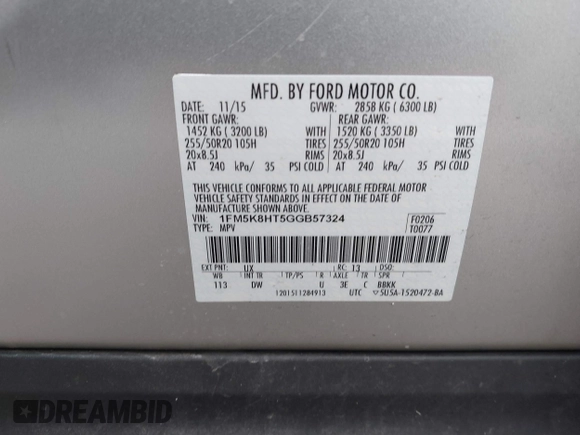 2016 Ford Explorer Platinum with VIN 1FM5K8HT5GGB57324, listed as a IAAI auction lot 41565648 with 168,864 mi miles and . Bid and sale history available at DreamBid. Image 9.
