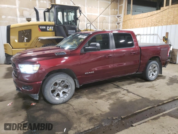 2021 Ram 1500 Big Horn with VIN 1C6SRFFTXMN804714, listed as a Copart auction lot 59614725 with 76,219 mi miles and Clean title. Bid and sale history available at DreamBid. Image 1.