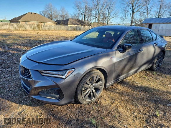 2023 Acura TLX w/A-Spec Package with VIN 19UUB6F59PA003826, listed as a Copart auction lot 47489445 with 9,291 mi miles and Salvage Title. Bid and sale history available at carsss.com. Image 1.