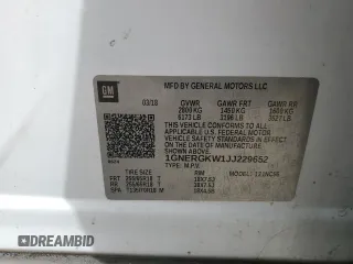 2018 Chevrolet Traverse LT Cloth z VIN 1GNERGKW1JJ229652, wystawiony jako Copart lot #58872335 z przebiegiem 184 294 mil mil oraz Szkoda całkowita • Salvage title. Historia ofert i sprzedaży dostępna na DreamBid. Obrazek 14.