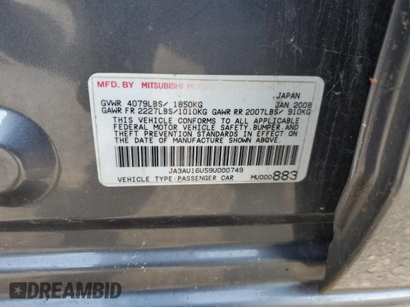 2009 Mitsubishi Lancer DE with VIN JA3AU16U59U000749, listed as a Copart auction lot 86188684 with 155,653 mi miles and Clean Title. Bid and sale history available at carsss.com. Image 12.