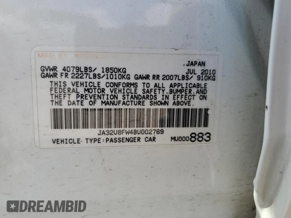 2011 Mitsubishi Lancer GTS with VIN JA32U8FW4BU002769, listed as a Copart auction lot 76273314 with 169,603 mi miles and Salvage Title. Bid and sale history available at carsss.com. Image 12.
