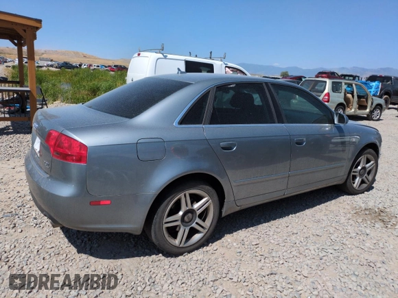 2007 Audi A4 2.0T with VIN WAUDF78EX7A024896, listed as a Copart auction lot 59593995 with 151,980 mi miles and Salvage title. Bid and sale history available at DreamBid. Image 3.
