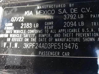 2023 Kia Forte LXS with VIN 3KPF24AD3PE519476, listed as a IAAI auction lot 41600839 with 28,507 mi miles. Bid and sale history available at carsss.com. Image 9.