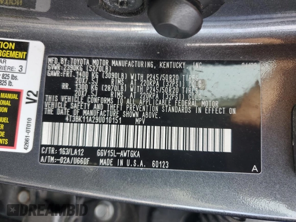 2009 Toyota Venza with VIN 4T3BK11A29U010151, listed as a Copart auction lot 50218175 with 149,778 mi miles and Salvage Title. Bid and sale history available at carsss.com. Image 13.