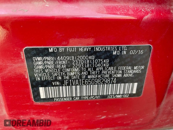 2016 Subaru WRX Premium with VIN JF1VA1E65G9829874, listed as a Copart auction lot 49516965 with 109,018 mi miles and Clean Title. Bid and sale history available at carsss.com. Image 10.