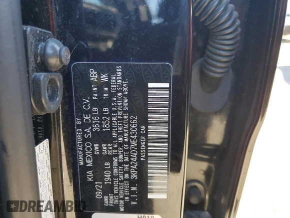 2021 Kia Rio LX with VIN 3KPA24AD7ME430662, listed as a Copart auction lot 43491004 with 34,246 mi miles and Salvage Title. Bid and sale history available at carsss.com. Image 13.