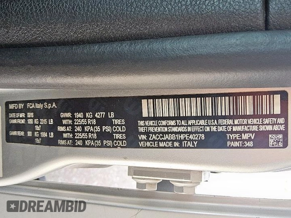 2017 Jeep Renegade Latitude with VIN ZACCJABB1HPE40278, listed as a Copart auction lot 62182025 with 89,290 mi miles and Clean title. Bid and sale history available at DreamBid. Image 13.