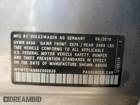 2019 Volkswagen Arteon SEL Premium R-Line z VIN WVWTR7AN8KE000839, wystawiony jako Copart lot #73440123 z przebiegiem 76 316 mil mil oraz . Historia ofert i sprzedaży dostępna na DreamBid. Obrazek 13.