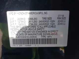 2019 Acura MDX Technology z VIN 5J8YD3H51KL000634, wystawiony jako IAAI lot #42056934 z przebiegiem 103 411 mil mil oraz . Historia ofert i sprzedaży dostępna na DreamBid. Obrazek 9.