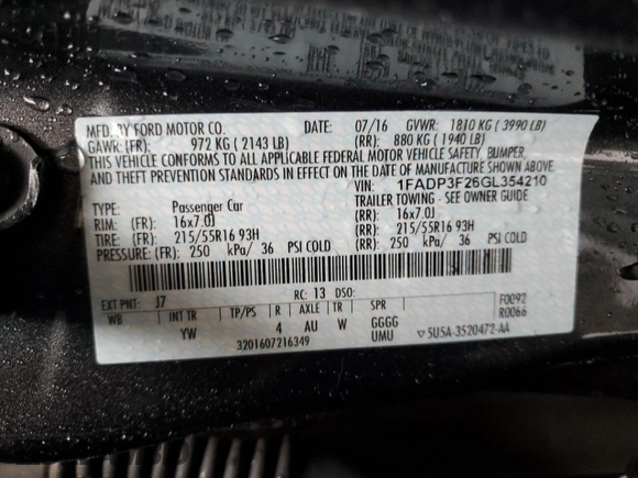 2016 Ford Focus SE with VIN 1FADP3F26GL354210, listed as a Copart auction lot 50378885 with 9,617 mi miles and Salvage Title. Bid and sale history available at DreamBid. Image 14.