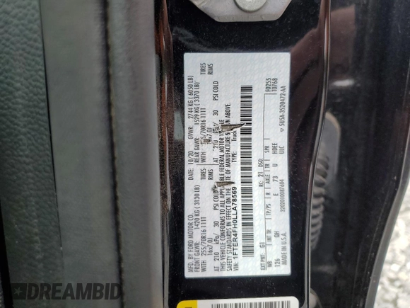 2020 Ford Ranger XL with VIN 1FTER4FH0LLA78569, listed as a Copart auction lot 57336735 with 52,196 mi miles and Salvage title. Bid and sale history available at DreamBid. Image 12.