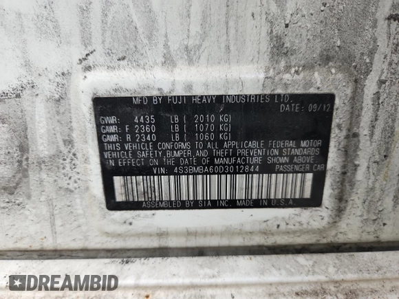 2013 Subaru Legacy 2.5i z VIN 4S3BMBA60D3012844, wystawiony jako Copart lot #62875425 z przebiegiem 162 693 mil mil oraz Czysty tytuł • Clean title. Historia ofert i sprzedaży dostępna na DreamBid. Obrazek 12.