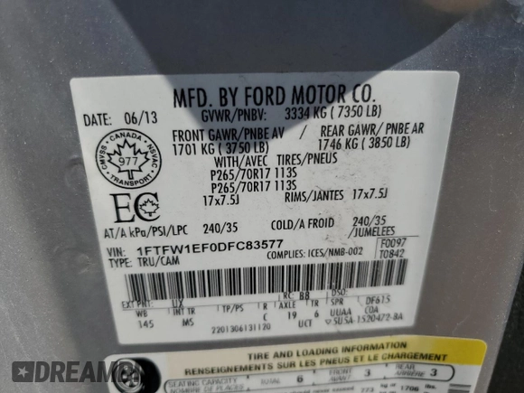 2013 Ford F-150 XL z VIN 1FTFW1EF0DFC83577, wystawiony jako Copart lot #63671525 z przebiegiem 322 139 mil mil oraz Czysty tytuł • Clean title. Historia ofert i sprzedaży dostępna na DreamBid. Obrazek 12.