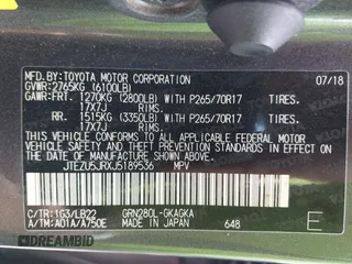2018 Toyota 4Runner SR5 с VIN JTEZU5JRXJ5189536, выставлен на аукционе IAAI как лот 42314799 с пробегом 145 889 миль миль и . История ставок и продаж доступна на DreamBid. Изображение 9.