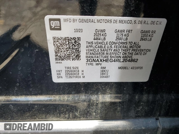 2024 Chevrolet Equinox LS z VIN 3GNAXHEG4RL204862, wystawiony jako Copart lot #53720645 z przebiegiem 27 136 mil mil oraz Szkoda całkowita • Salvage title. Historia ofert i sprzedaży dostępna na DreamBid. Obrazek 13.