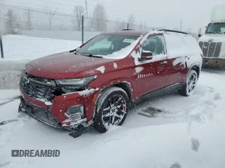 2022 Chevrolet Traverse Premier z VIN 1GNEVKKW9NJ138455, wystawiony jako Copart lot #46489125 z przebiegiem Nie podano mil oraz Szkoda całkowita • Salvage title. Historia ofert i sprzedaży dostępna na DreamBid. Obrazek 1.