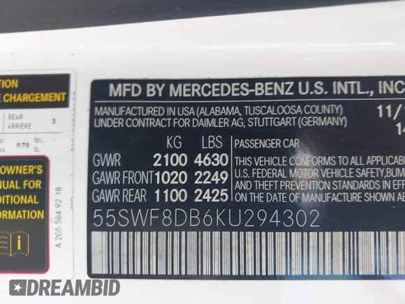 2019 Mercedes-Benz C 300 с VIN 55SWF8DB6KU294302, выставлен на аукционе IAAI как лот 42457628 с пробегом 70 684 миль миль и . История ставок и продаж доступна на DreamBid. Изображение 9.