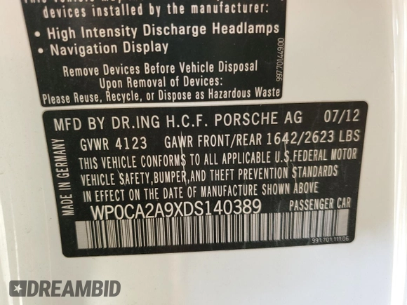 2013 Porsche 911 Carrera with VIN WP0CA2A9XDS140389, listed as a Copart auction lot 87705975 with 88,589 mi miles and Salvage Title. Bid and sale history available at carsss.com. Image 15.