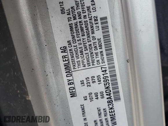 2013 Smart fortwo Passion with VIN WMEEK3BA4DK599147, listed as a Copart auction lot 79648274 with Not provided miles and Salvage title. Bid and sale history available at DreamBid. Image 13.