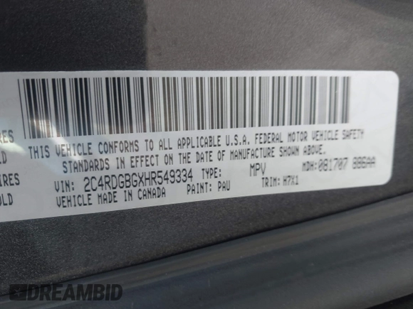 2017 Dodge Grand Caravan SE Plus z VIN 2C4RDGBGXHR549334, wystawiony jako IAAI lot #42097288 z przebiegiem 60 896 mil mil oraz . Historia ofert i sprzedaży dostępna na DreamBid. Obrazek 9.