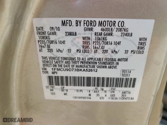 2011 Ford Escape XLT with VIN 1FMCU9D73BKA52612, listed as a Copart auction lot 49279845 with 170,182 mi miles and Salvage Title. Bid and sale history available at carsss.com. Image 13.