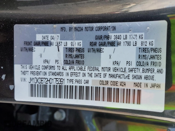 2017 Mazda CX-3 Sport with VIN JM1DKDB72H0175391, listed as a Copart auction lot 72988784 with 66,120 mi miles and Salvage Title. Bid and sale history available at carsss.com. Image 14.