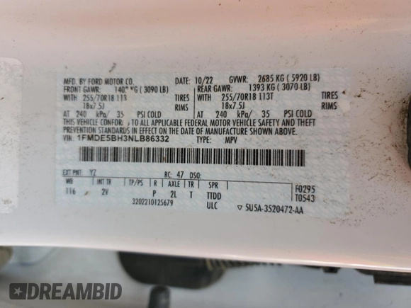 2022 Ford Bronco with VIN 1FMDE5BH3NLB86332, listed as a Copart auction lot 46548915 with 0 mi miles and Salvage Title. Bid and sale history available at carsss.com. Image 14.