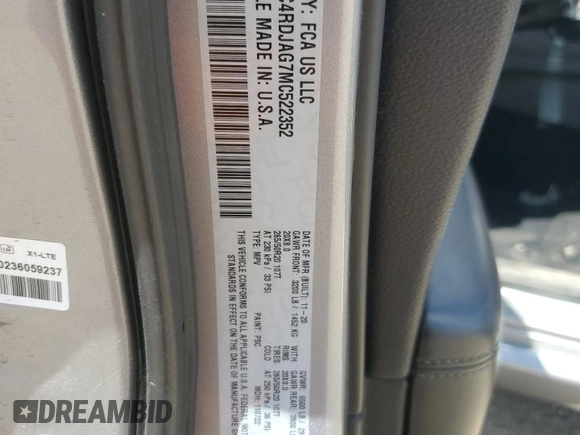 2021 Dodge Durango SXT Plus with VIN 1C4RDJAG7MC522352, listed as a Copart auction lot 62340385 with 76,593 mi miles and Salvage title. Bid and sale history available at DreamBid. Image 14.
