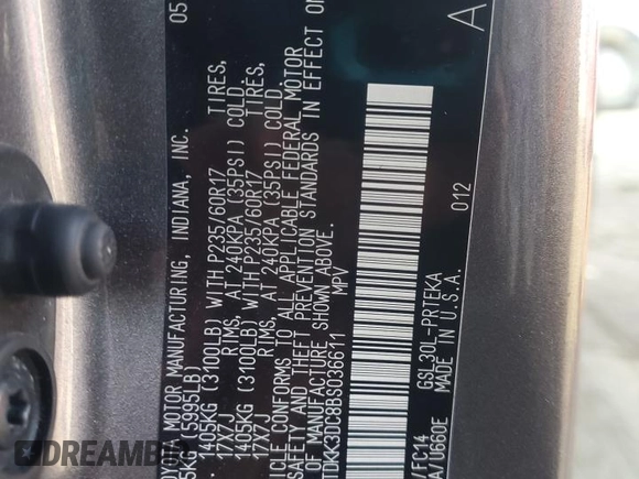 2011 Toyota Sienna LE AAS with VIN 5TDKK3DC8BS036611, listed as a Copart auction lot 51738305 with 0 mi miles and Salvage Title. Bid and sale history available at carsss.com. Image 13.
