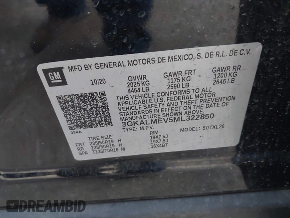 2021 GMC Terrain SLE with VIN 3GKALMEV5ML322850, listed as a IAAI auction lot 41297893 with 122,083 mi miles and . Bid and sale history available at carsss.com. Image 9.