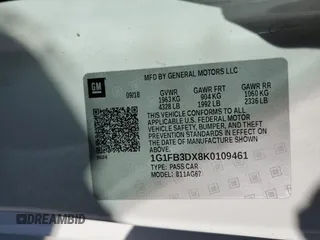 2019 Chevrolet Camaro 1LT with VIN 1G1FB3DX8K0109461, listed as a Copart auction lot 80312894 with 69,854 mi miles and Salvage Title. Bid and sale history available at carsss.com. Image 12.