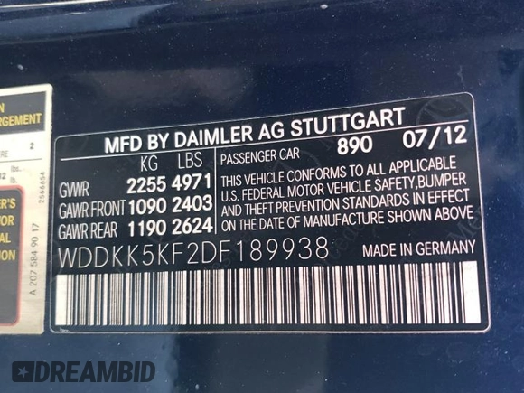 2013 Mercedes-Benz E-Class E 350 with VIN WDDKK5KF2DF189938, listed as a Copart auction lot 54969625 with 139,783 mi miles and Clean Title. Bid and sale history available at carsss.com. Image 12.