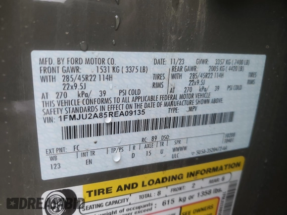 2024 Ford Expedition Limited z VIN 1FMJU2A85REA09135, wystawiony jako Copart lot #52790235 z przebiegiem 12 610 mil mil oraz Nie do naprawy • Non repairable. Historia ofert i sprzedaży dostępna na DreamBid. Obrazek 14.