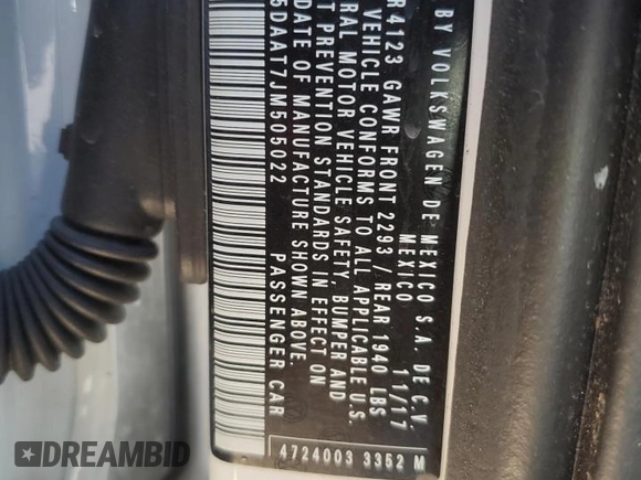 2018 Volkswagen Beetle S with VIN 3VW5DAAT7JM505022, listed as a Copart auction lot 80056374 with 45,473 mi miles and Salvage Title. Bid and sale history available at DreamBid. Image 12.