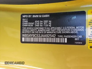 2018 BMW M4 with VIN WBS4Y9C53JAA92542, listed as a Copart auction lot 47454984 with 60,783 mi miles and Salvage Title. Bid and sale history available at carsss.com. Image 12.
