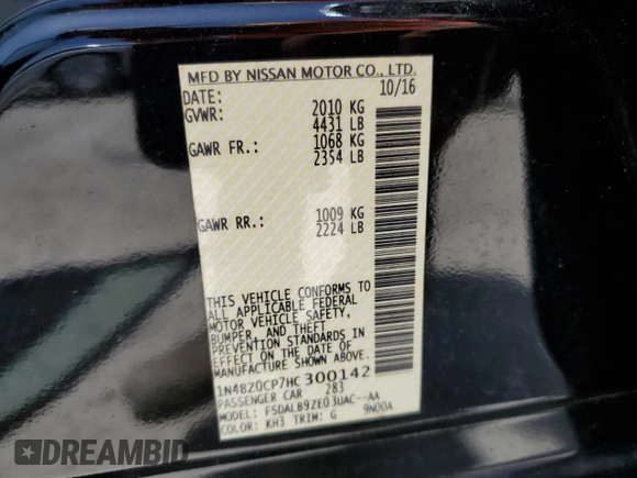 2017 Nissan LEAF SL with VIN 1N4BZ0CP7HC300142, listed as a Copart auction lot 65713354 with 3,679 mi miles and Clean Title. Bid and sale history available at carsss.com. Image 12.