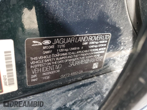 2017 Jaguar XE 35t Prestige with VIN SAJAK4BV2HA974312, listed as a Copart auction lot 51285455 with 99,910 mi miles and Salvage Title. Bid and sale history available at DreamBid. Image 15.