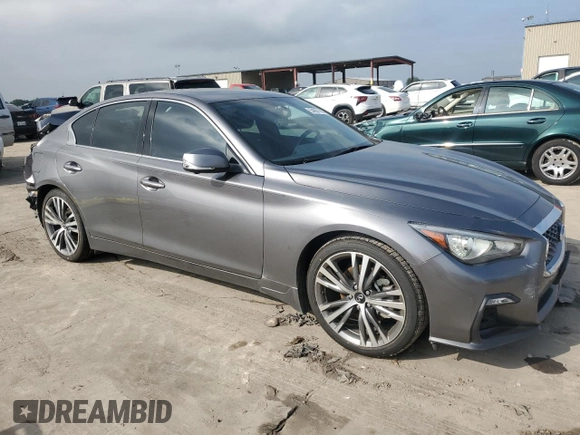 2021 Infiniti Q50 Signature Edition with VIN JN1EV7CP9MM703669, listed as a Copart auction lot 54861195 with 50,856 mi miles and Salvage title. Bid and sale history available at DreamBid. Image 4.