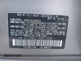 2010 Subaru Forester X Limited with VIN JF2SH6DC1AH911029, listed as a IAAI auction lot 42700554 with 134,017 mi miles and . Bid and sale history available at DreamBid. Image 9.
