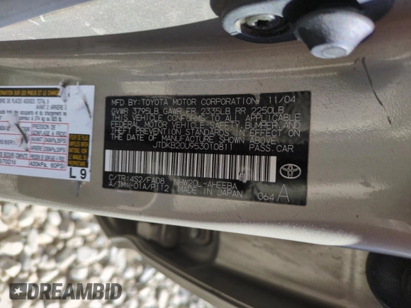 2005 Toyota Prius with VIN JTDKB20U953010811, listed as a Copart auction lot 42814775 with 224,480 mi miles and Salvage Title. Bid and sale history available at carsss.com. Image 12.