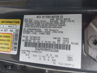 2017 Ford Fusion Titanium with VIN 3FA6P0K98HR363360, listed as a IAAI auction lot 42461432 with 182,807 mi miles and . Bid and sale history available at DreamBid. Image 9.