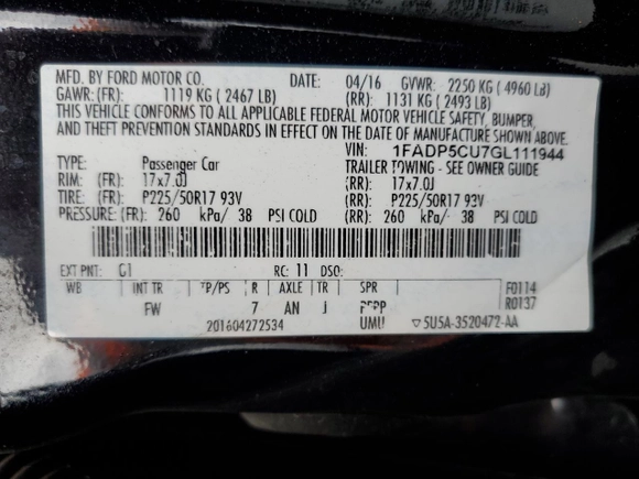 2016 Ford C-Max SEL with VIN 1FADP5CU7GL111944, listed as a Copart auction lot 65802364 with 117,826 mi miles and Salvage Title. Bid and sale history available at carsss.com. Image 14.