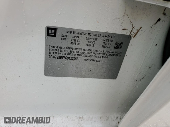 2012 Buick Regal Turbo Premium 1 с VIN 2G4GS5EV6C9127982, выставлен на аукционе Copart как лот 51571505 с пробегом Не указан миль и На запчасти • Non repairable. История ставок и продаж доступна на DreamBid. Изображение 13.
