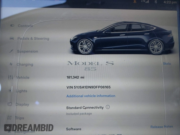 2013 Tesla Model S с VIN 5YJSA1DN9DFP06165, выставлен на аукционе IAAI как лот 40920844 с пробегом 181 342 миль миль и . История ставок и продаж доступна на DreamBid. Изображение 14.