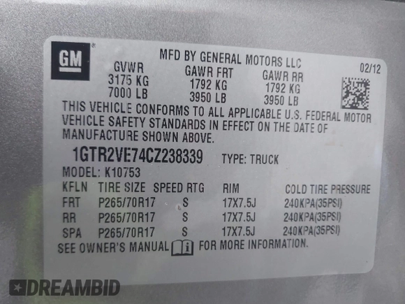 2012 GMC Sierra 1500 SLE z VIN 1GTR2VE74CZ238339, wystawiony jako IAAI lot #42466724 z przebiegiem 204 769 mil mil oraz . Historia ofert i sprzedaży dostępna na DreamBid. Obrazek 9.