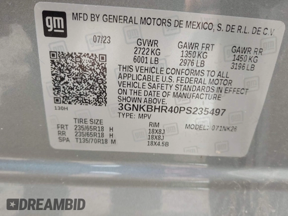 2023 Chevrolet Blazer LT с VIN 3GNKBHR40PS235497, выставлен на аукционе IAAI как лот 42124586 с пробегом 20 533 миль миль и . История ставок и продаж доступна на DreamBid. Изображение 9.