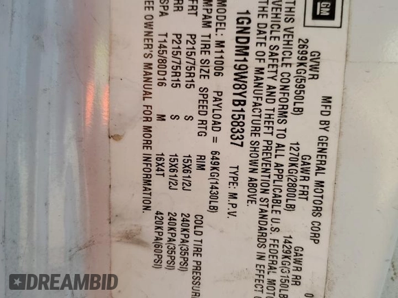 2000 Chevrolet Astro with VIN 1GNDM19W8YB158337, listed as a Copart auction lot 77418574 with Not Provided miles and Salvage Title. Bid and sale history available at carsss.com. Image 13.