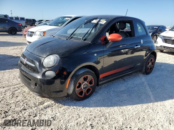 2017 FIAT 500e with VIN 3C3CFFGE0HT625193, listed as a Copart auction lot 77693964 with 0 mi miles and Salvage Title. Bid and sale history available at carsss.com. Image 1.