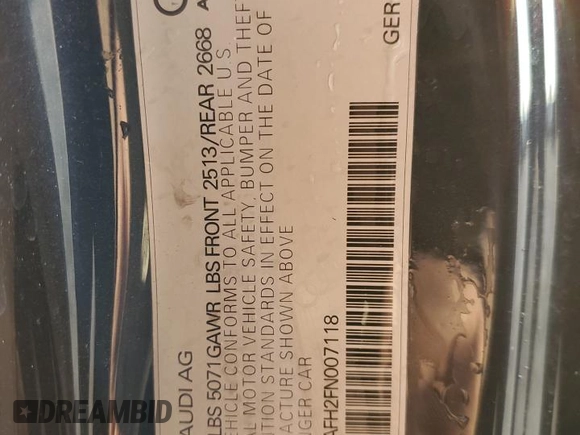 2015 Audi A5 Premium with VIN WAUCFAFH2FN007118, listed as a Copart auction lot 44328285 with 59,679 mi miles and Salvage title. Bid and sale history available at DreamBid. Image 13.